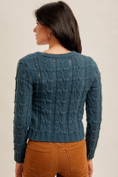 Teal Asymmetrical V-Neck Sweater