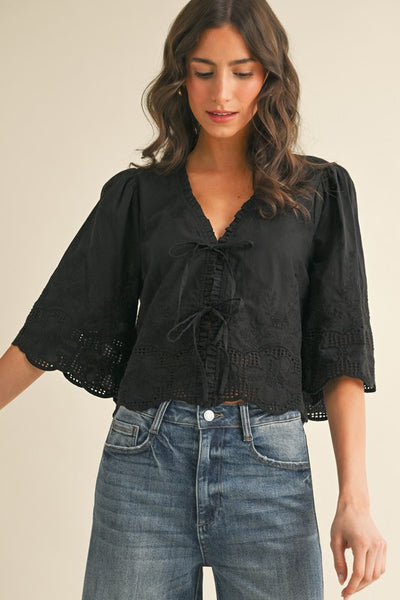 Floral Embroidery Tie Top