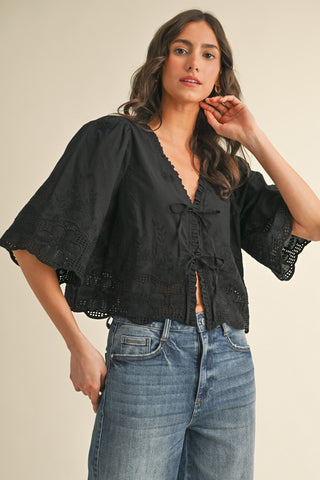Floral Embroidery Tie Top