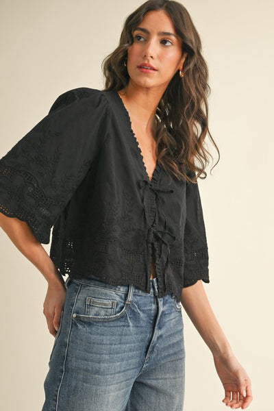 Floral Embroidery Tie Top