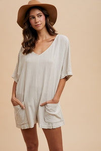 Stripe Dolman Sleeve Linen Romper