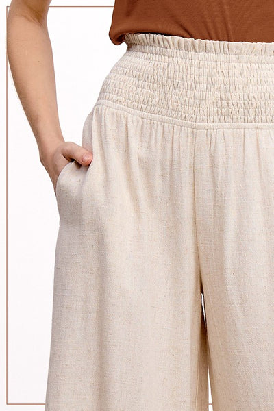 Natural Smocked Waist Wide Leg