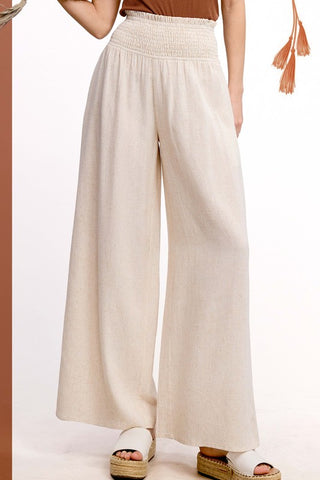 Natural Smocked Waist Wide Leg