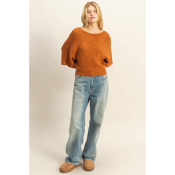Boat Neck Knit Sweater-Olive