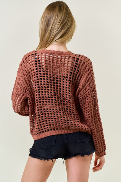 Crochet Fishnet Cropped Open Cardigan