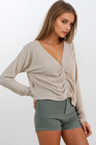 Textured Hairy Soft Knit Long Sleeve Top