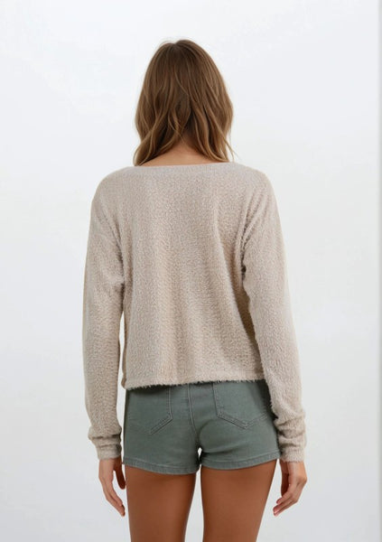Textured Hairy Soft Knit Long Sleeve Top