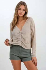 Textured Hairy Soft Knit Long Sleeve Top