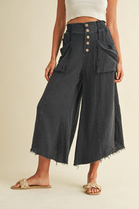 Mineral Washed Fray Wide Leg