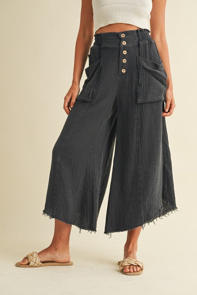 Mineral Washed Fray Wide Leg