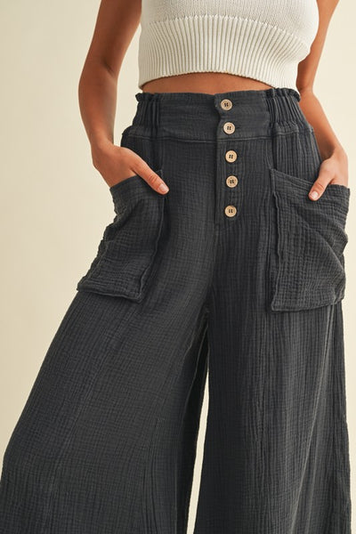 Mineral Washed Fray Wide Leg