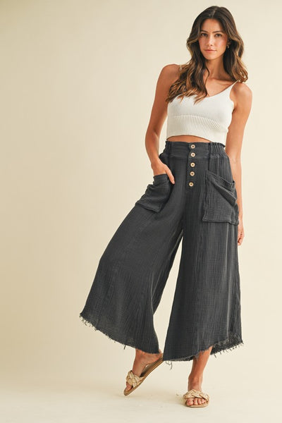 Mineral Washed Fray Wide Leg