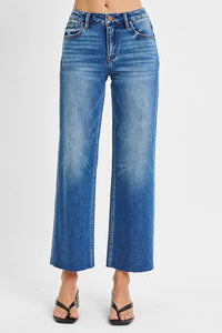 Mid Rise Crop Raw Hem Jeans
