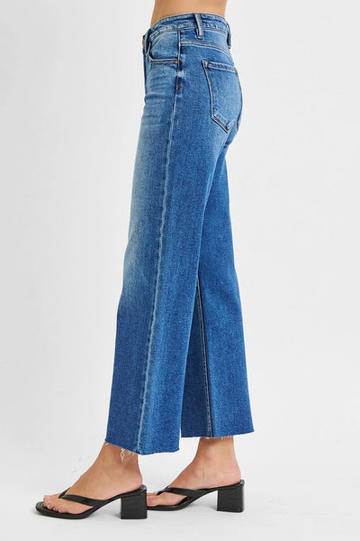 Mid Rise Crop Raw Hem Jeans