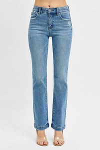 Elastic Band Mid Rise Straight Jeans