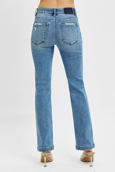 Elastic Band Mid Rise Straight Jeans