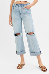 Mid Rise Fit Boyfriend Jeans With Cuff