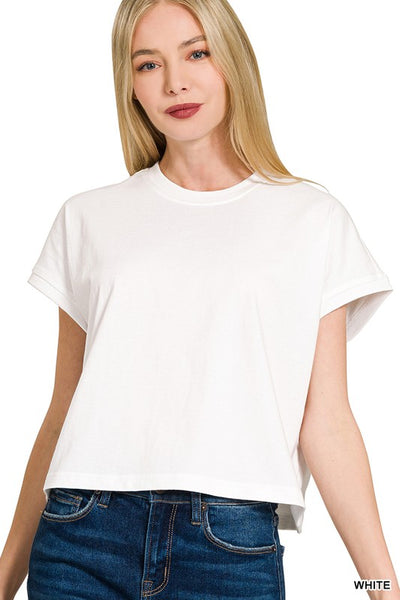 Premium Cotton Relaxed Crop Tee