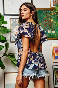 Botanical Printed Open Back Top