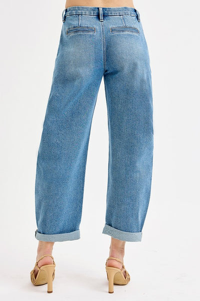 Mid Rise Fit Barrel Roll Up Jeans