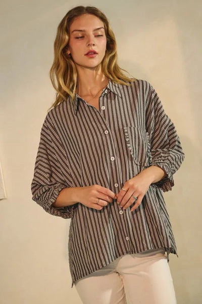 Striped Oversized Button Down Tunic