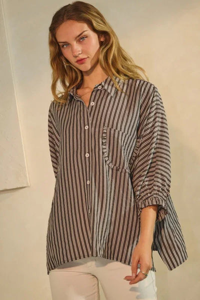 Striped Oversized Button Down Tunic