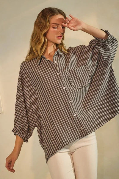 Striped Oversized Button Down Tunic