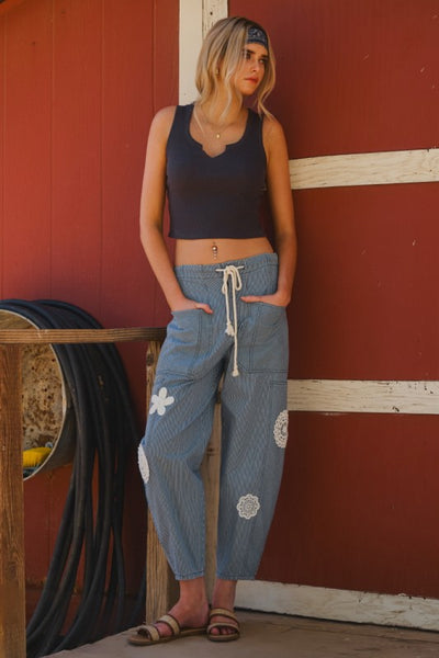 Striped Patched Drawstring Pants