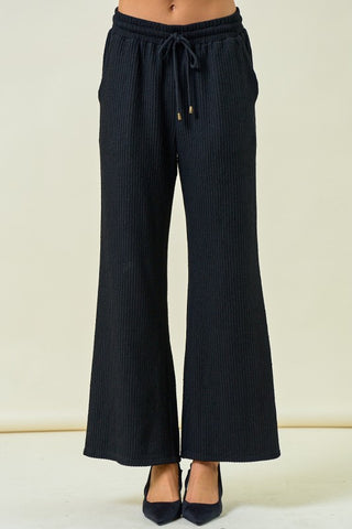 Textured Knit Wide Leg Pants With Elastic Waist