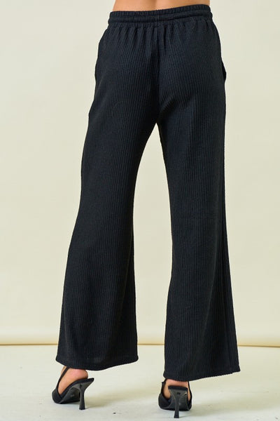 Textured Knit Wide Leg Pants With Elastic Waist