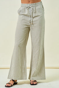 Gingham Wide Leg Elastic Pants