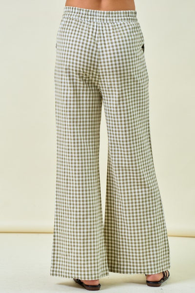 Gingham Wide Leg Elastic Pants