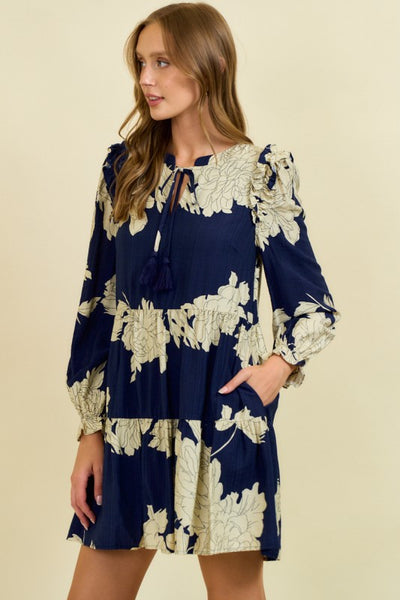 Floral Print Split V Neck Dress