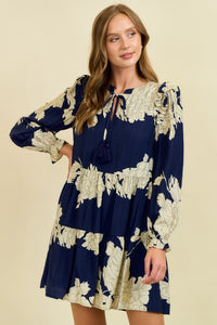 Floral Print Split V Neck Dress