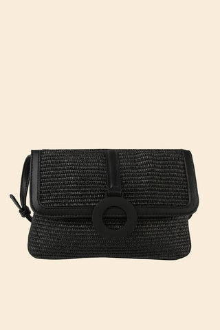 Straw Flap Crossbody Bag: Black