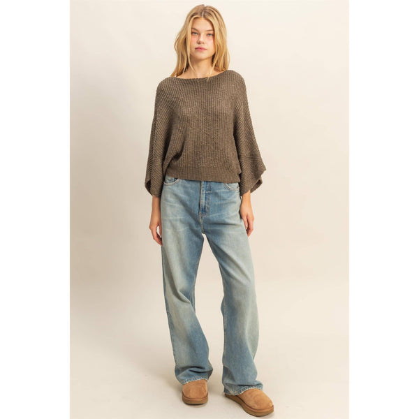 Boat Neck Knit Sweater-Olive