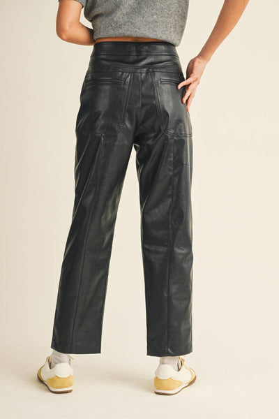 Low Rise Faux Leather Straight Leg Pants