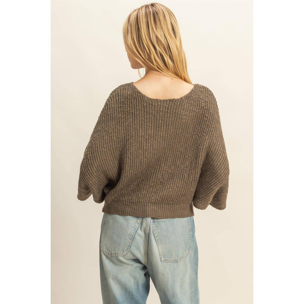 Boat Neck Knit Sweater-Olive