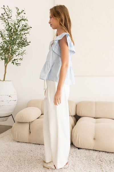 Flutter Sleeve Top w/ Embroidery
