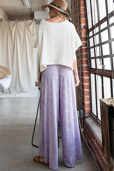 Purple Floral High-Waisted Split Wide Leg Pants
