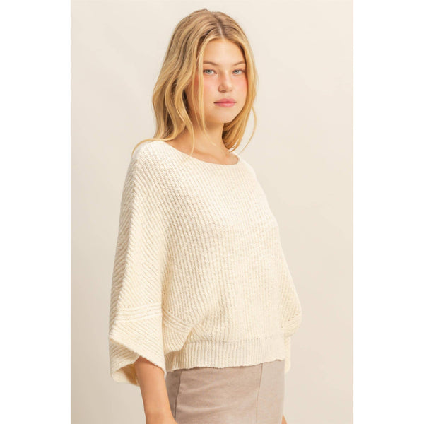 Boat Neck Knit Sweater-Olive