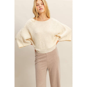 Boat Neck Knit Sweater-Cream