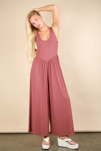 Pink Ribbed Knit Sleeveless Jumpsuit