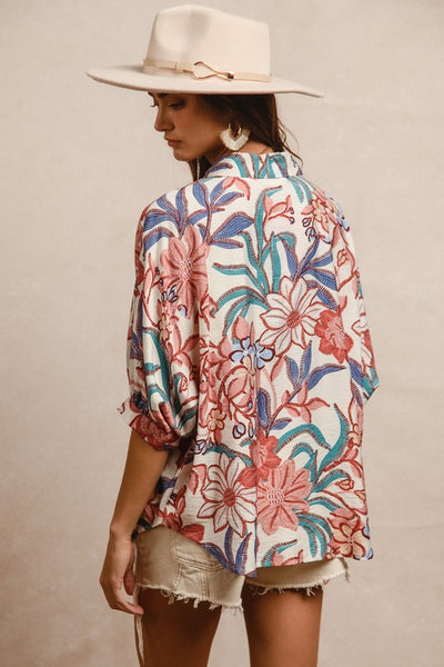 Oversized Floral Print Button Up