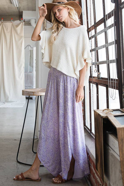 Purple Floral High-Waisted Split Wide Leg Pants