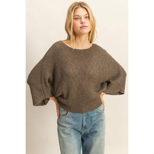Boat Neck Knit Sweater-Olive
