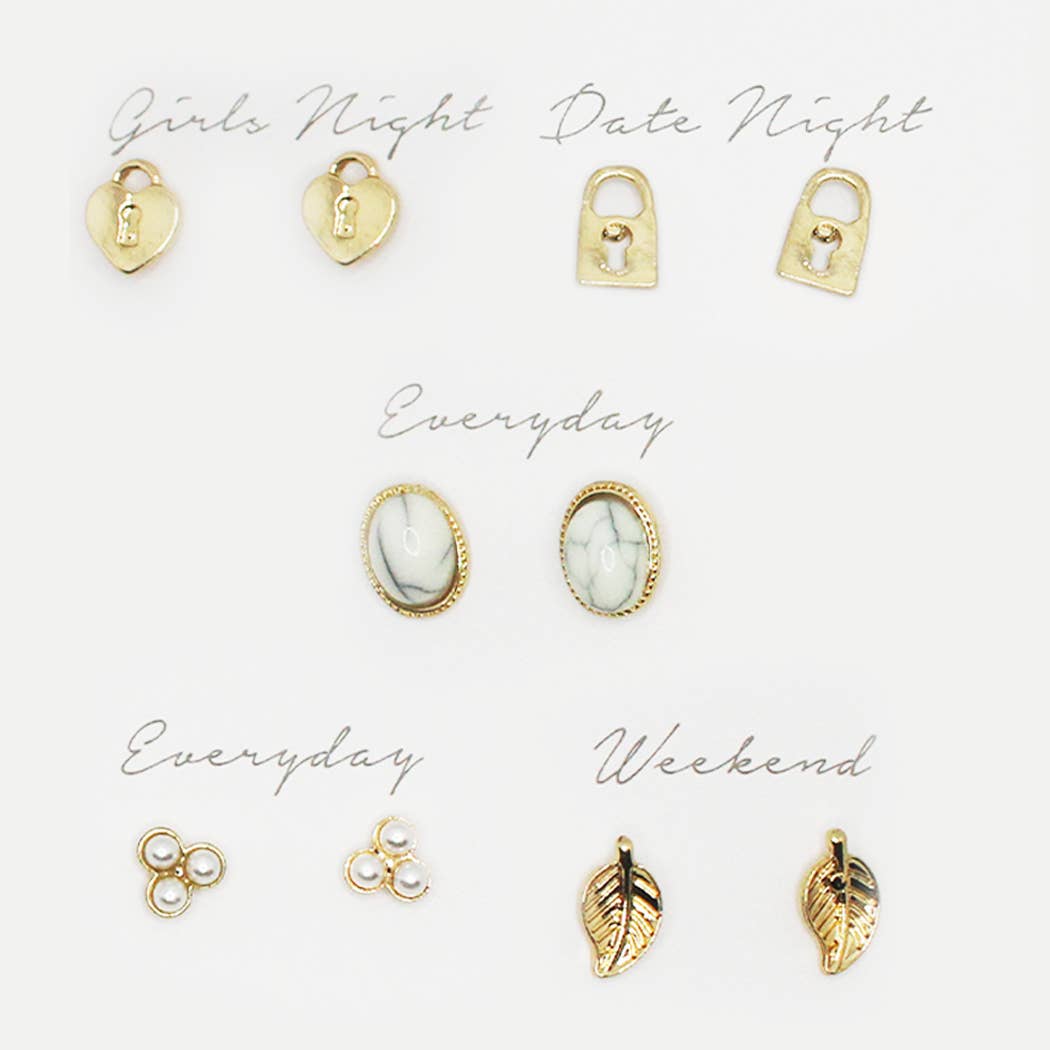 Elegant Multi-Designed Stud Earrings Set Gift Box