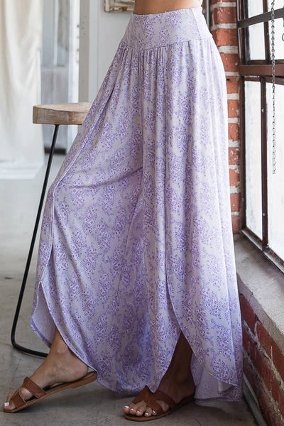 Purple Floral High-Waisted Split Wide Leg Pants