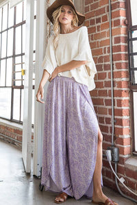 Purple Floral High-Waisted Split Wide Leg Pants