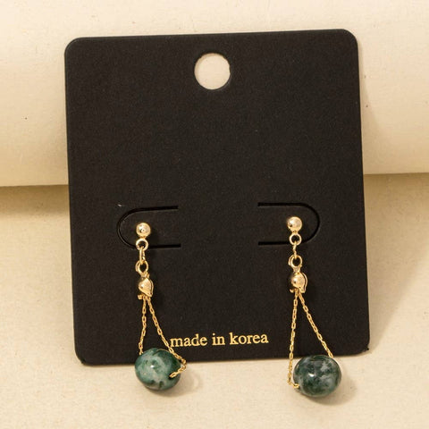 Green Bead Dangle Earrings